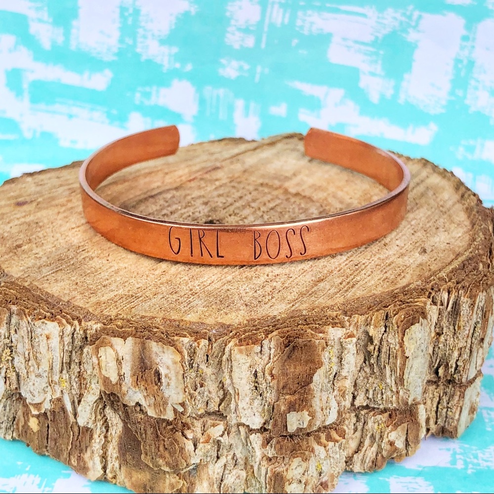 🆕 girl boss Handstamped Stainless Steel Cuff Bracelet Direct Marketing